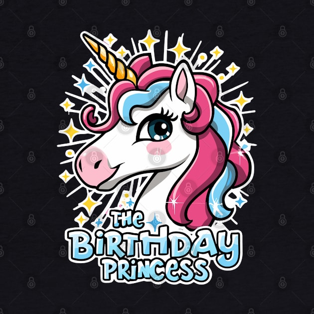 The Birthday Princess with vibrant kawaii Unicorn by XYDstore